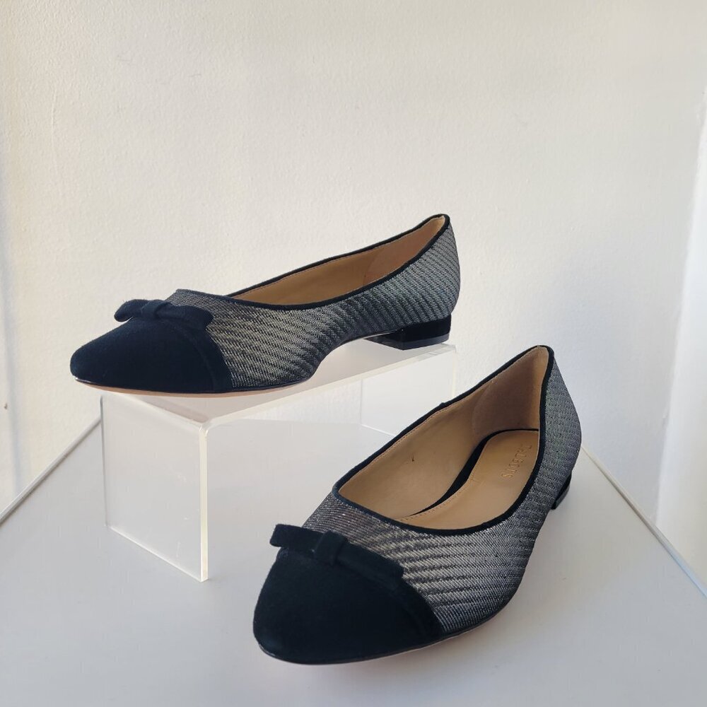 Talbots Edison Bow-Detail Black & Silver Flats - Lurex®  (Size 9.5) - Picture 2 of 14